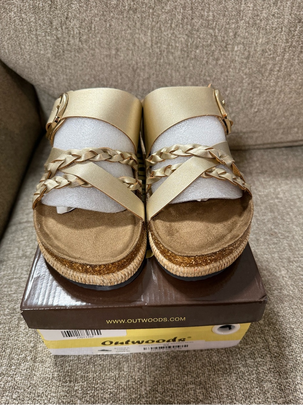 Outwoods Metallic Gold Braided Cork Platform Slides